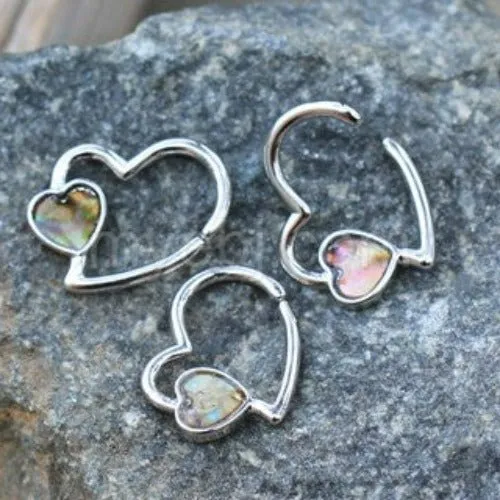 316L Stainless Steel Abalone Shell Heart Annealed Cartilage Earring