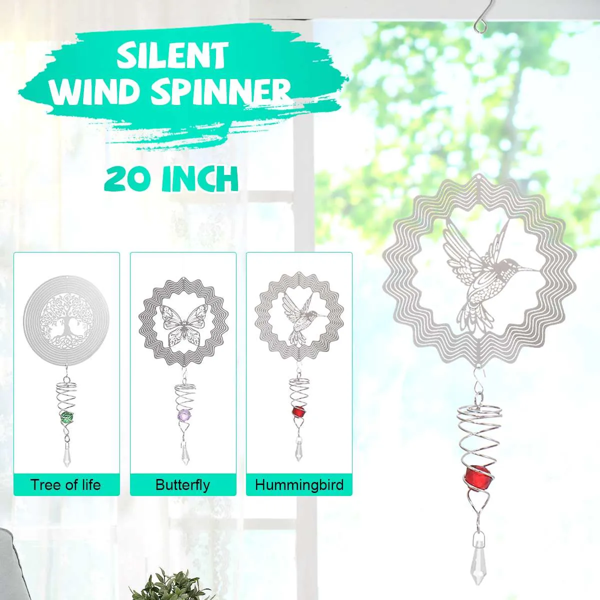 3D Stainless Steel Rotating Wind Spinner Hanging Wind Chime Wind Mill Spiral Rotating Windchime Garden Yard Home Decor With Hook