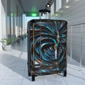 ABSTRACT Teal Suitcase Carry-on Suitcase Sci-fi Futuristic Luggage Hard Shell Travel Suitcase in 3 Sizes | D20177