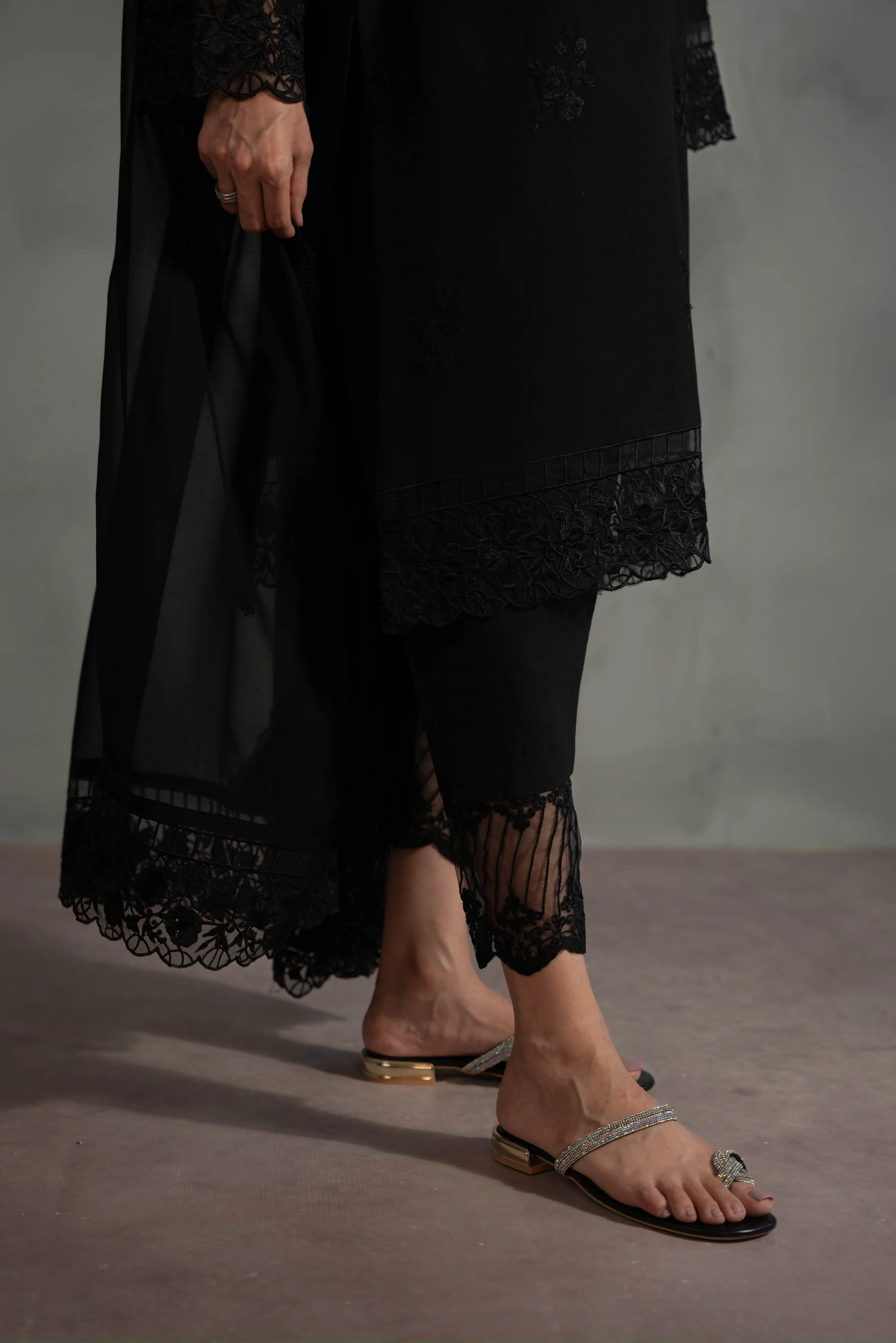 All Black Embroidered 3Pcs (Npa3-24422)