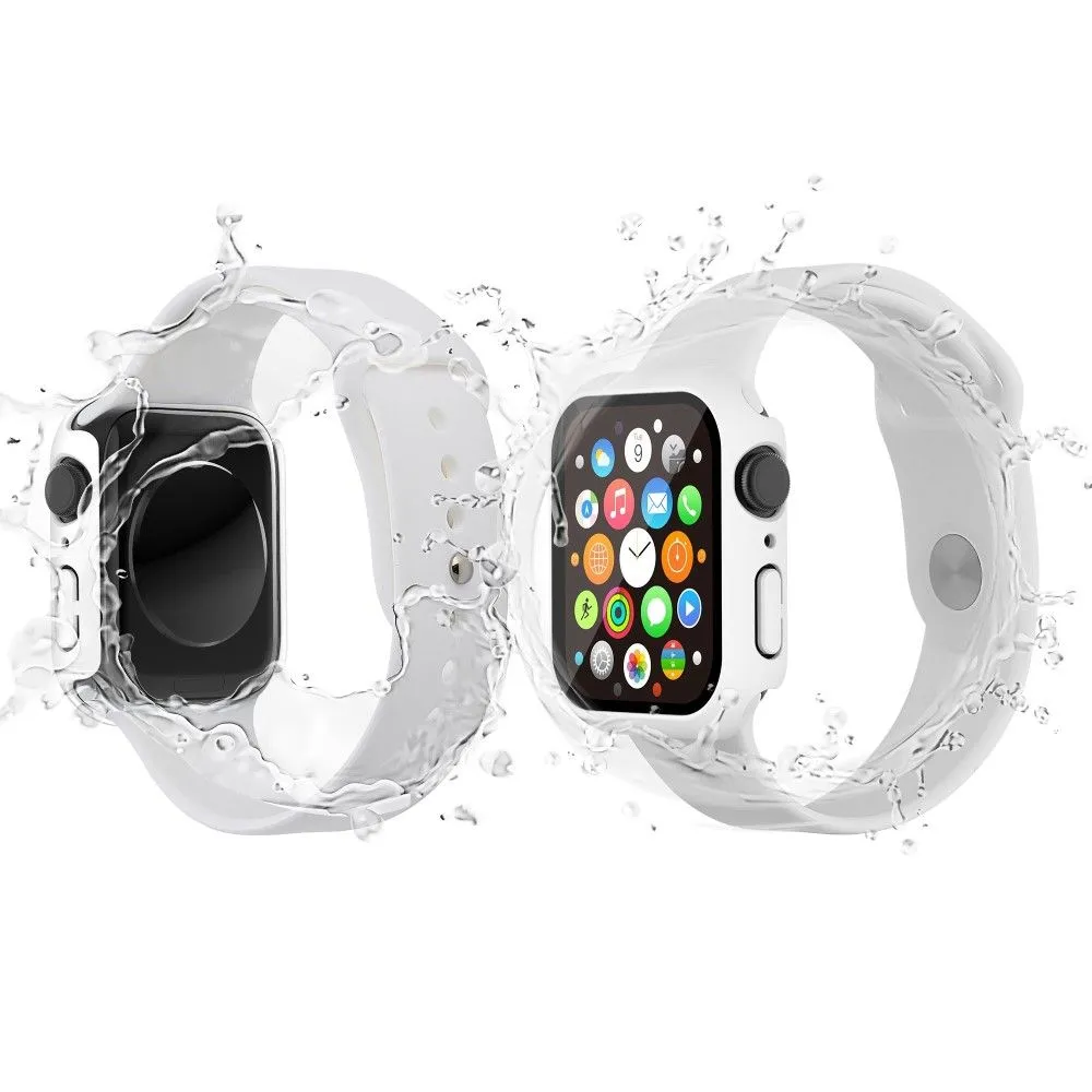 Apple Watch (41mm) rubberized hard cover with tempered glass screen protector - White