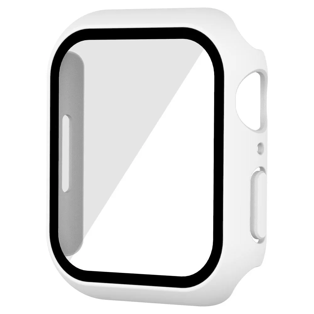 Apple Watch (41mm) rubberized hard cover with tempered glass screen protector - White