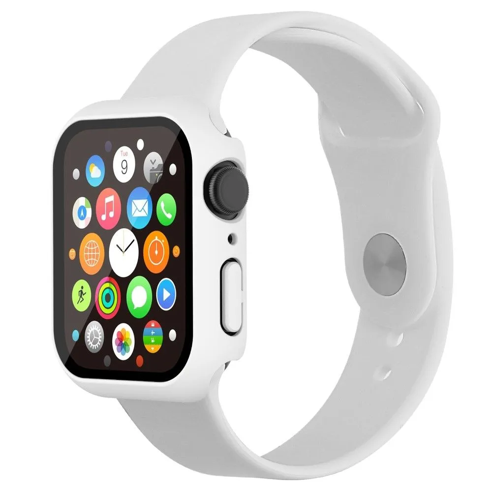 Apple Watch (41mm) rubberized hard cover with tempered glass screen protector - White