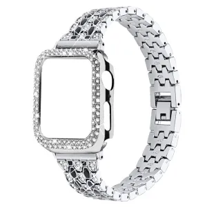 Apple Watch (45mm) five bead shiny rhinestone watch strap - Silver / Black / Silver