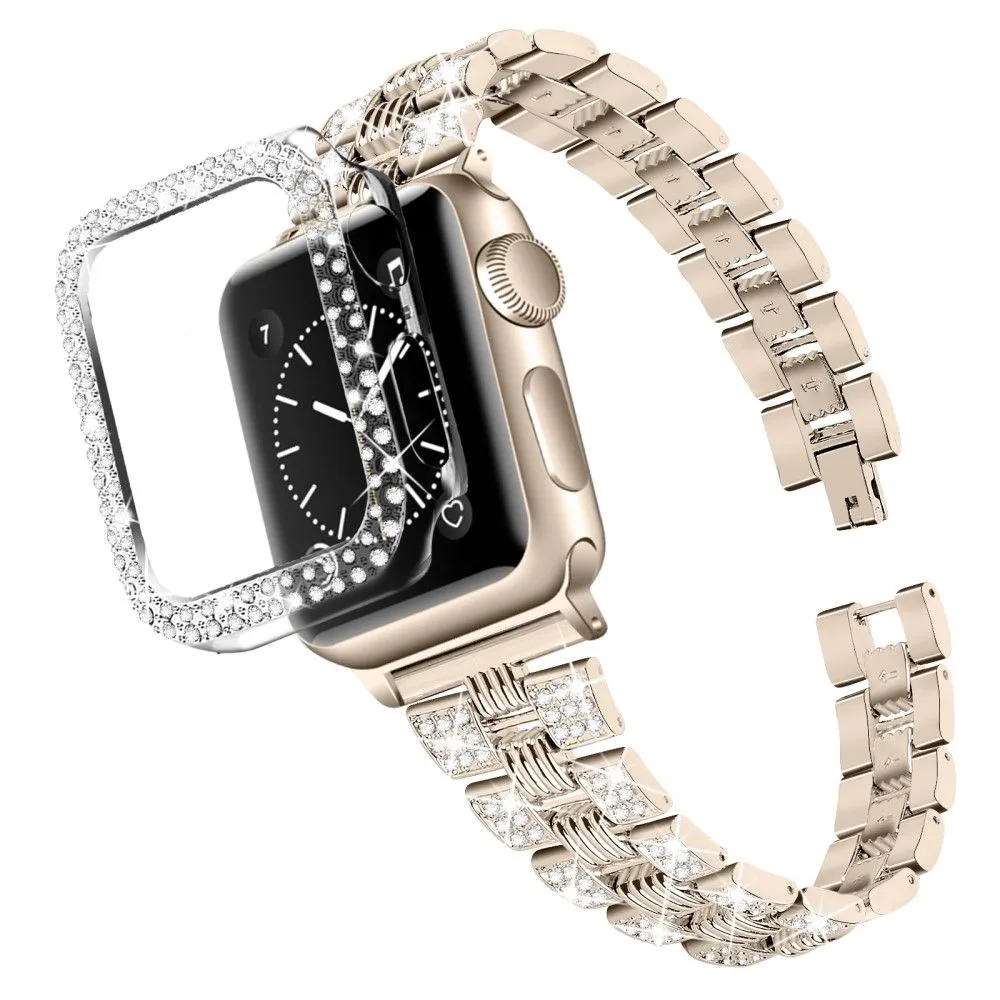 Apple Watch (45mm) rhinestone stainless steel watch strap   cover - Gold / Transparent