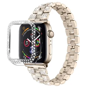 Apple Watch (45mm) rhinestone stainless steel watch strap   cover - Gold / Transparent