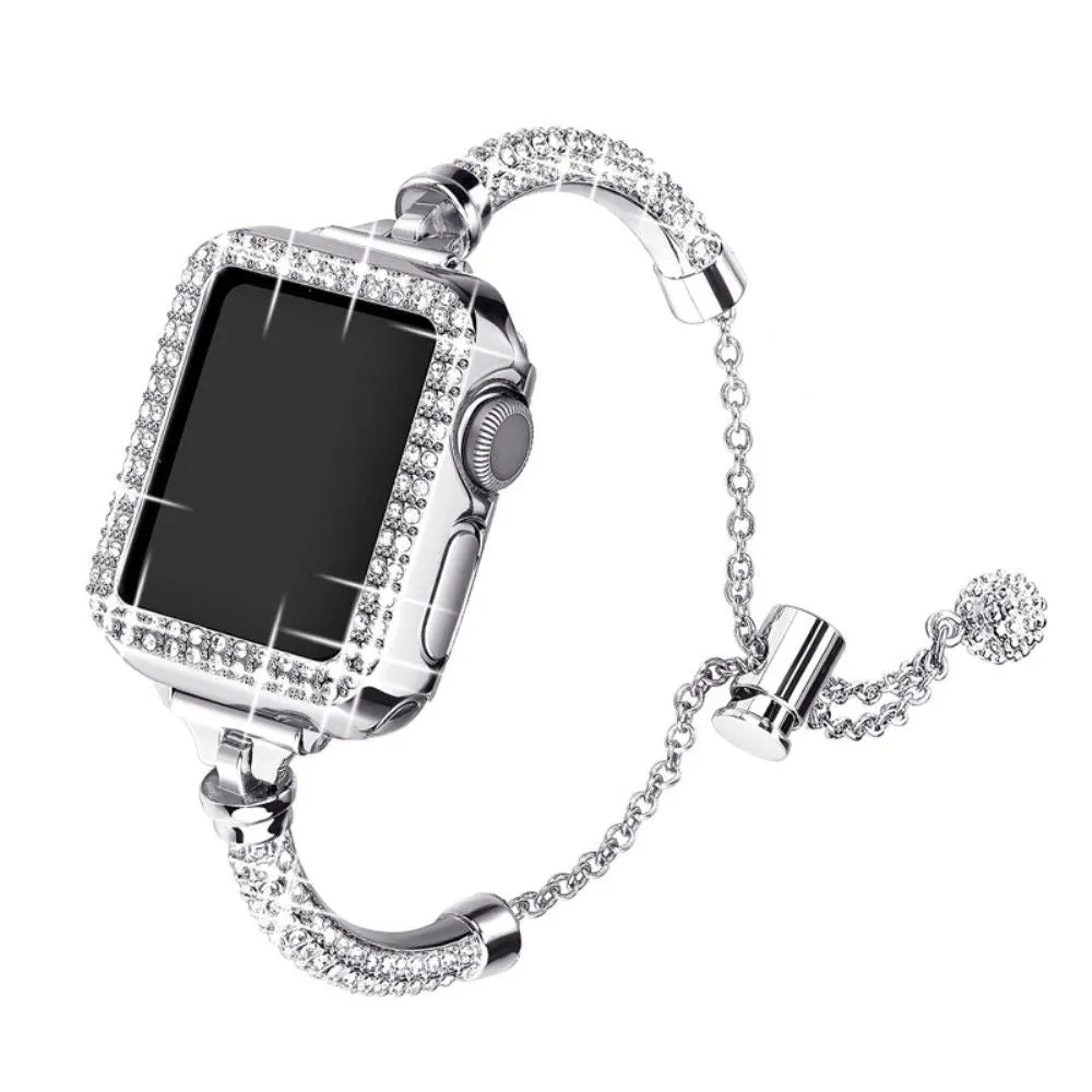 Apple Watch (45mm) shiny rhinestone décor watch strap   cover - Silver