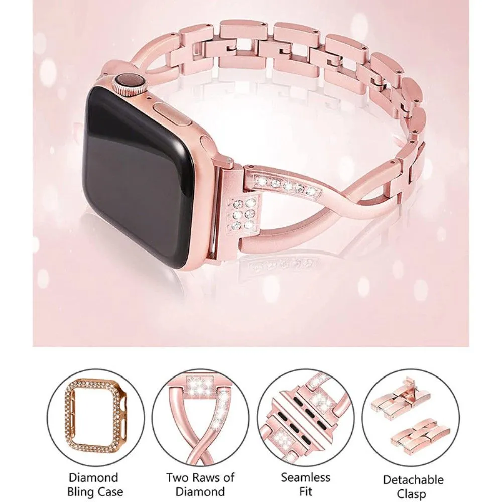 Apple Watch (45mm) X-shape rhinestone décor watch strap   cover - Rose Gold