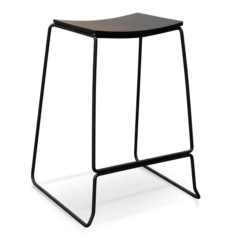 Black Timber Seat Bar Stool - Black Frame