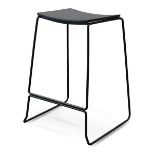 Black Timber Seat Bar Stool - Black Frame