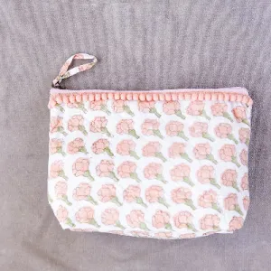 Block Print Cotton Pouch Medium - Peach Peony