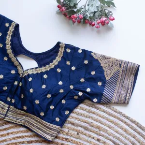 Blue Golden Embroidered Blouse with Sequins – Caterpillar Silk Elegance