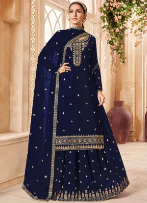 Blue Traditional Embroidery Lehenga Kurti