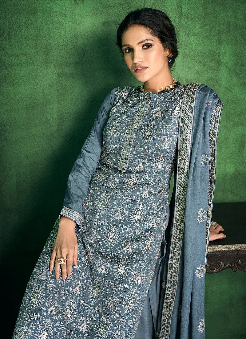 Blue Zari And Sequence Embroidered Pakistani Pant Suit