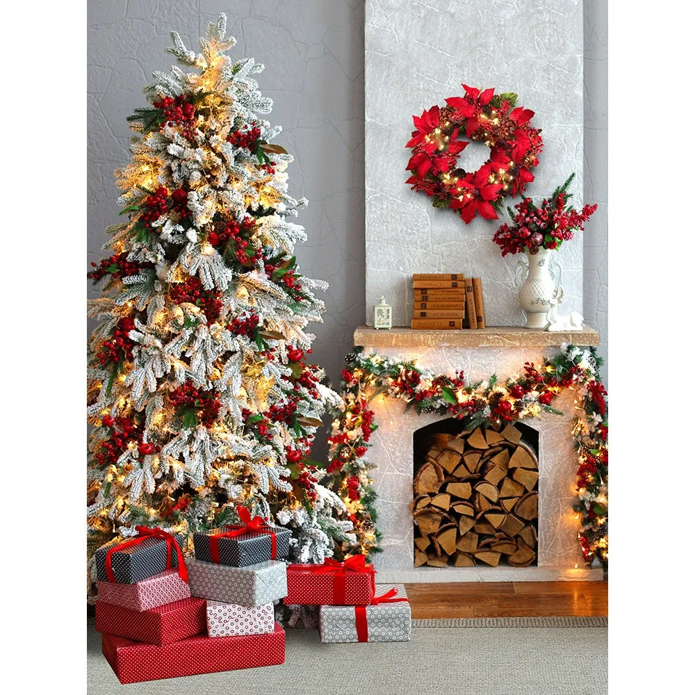 Christmas Fireplace Printed Backdrop