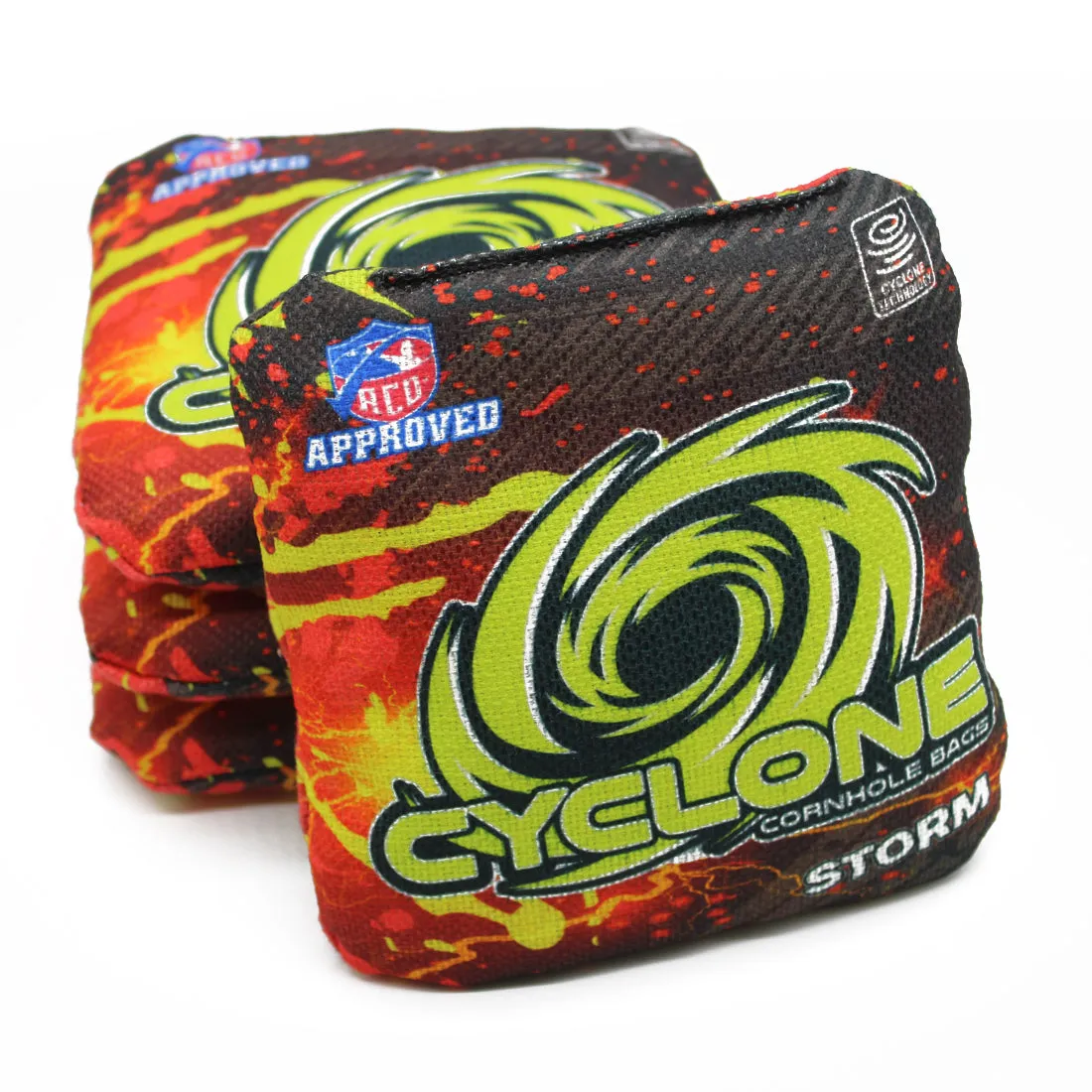 Cyclone STORM Fire Red Yellow Pro series cornhole bags (set of 4)