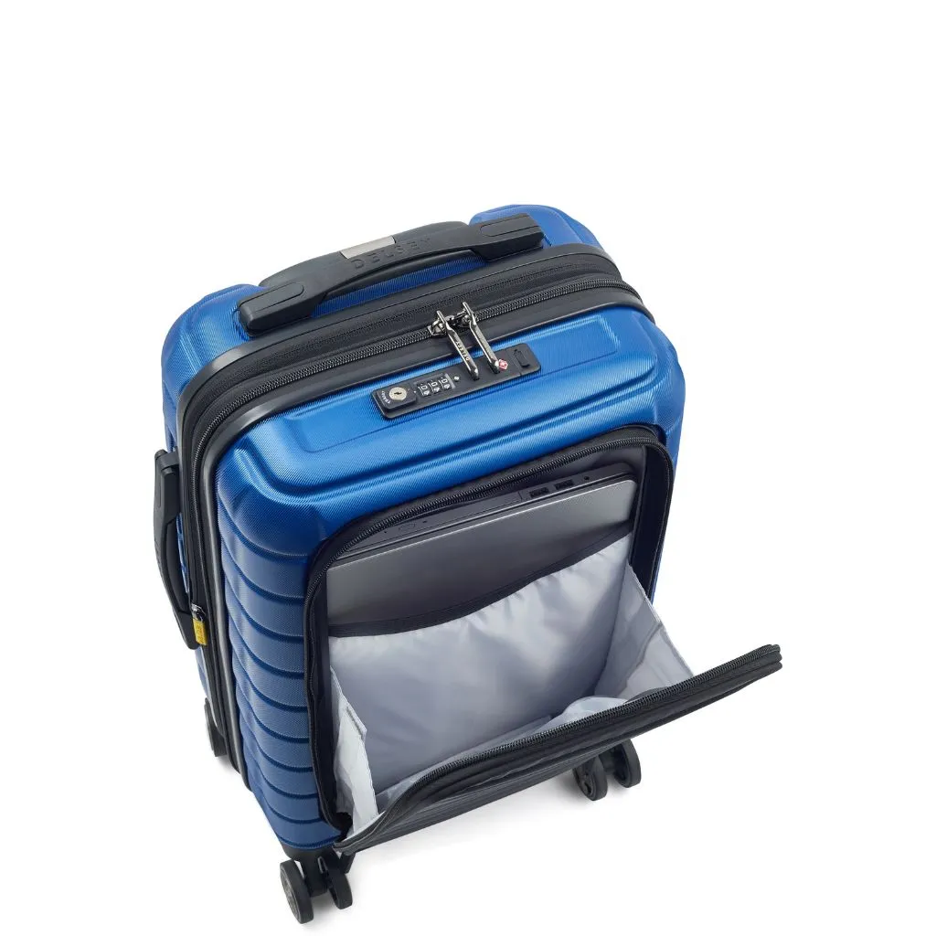 Delsey Shadow 55cm Expandable Carry On Luggage - Blue   Laptop Sleeve