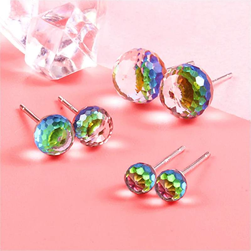 Earrings S925 Sterling Silver Colorful Crystal Ball Earrings