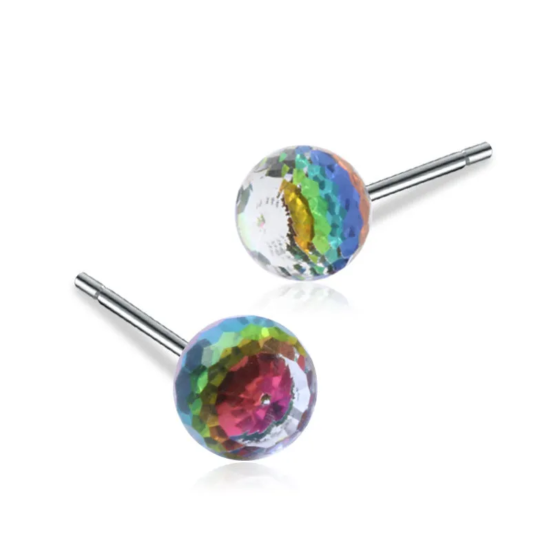 Earrings S925 Sterling Silver Colorful Crystal Ball Earrings