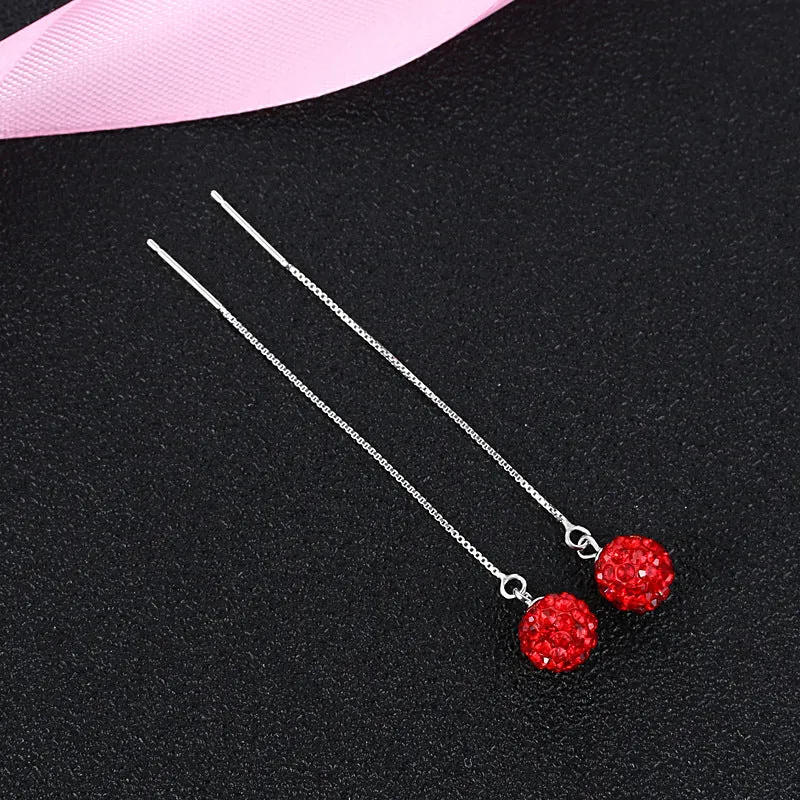 Earrings S925 Sterling Silver Crystal Ball Ear String Earrings