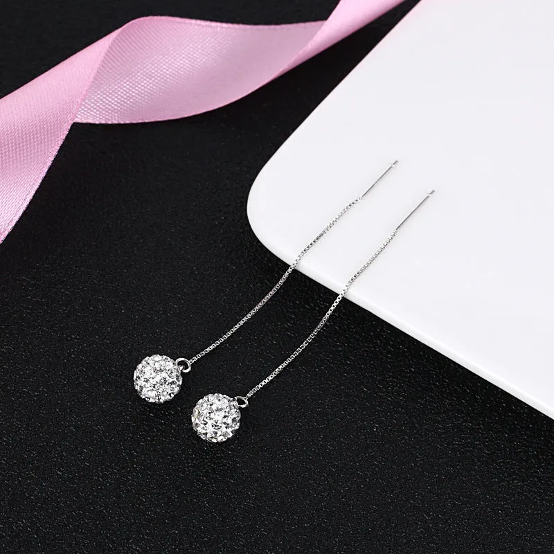 Earrings S925 Sterling Silver Crystal Ball Ear String Earrings