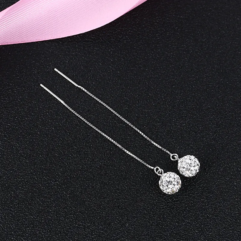 Earrings S925 Sterling Silver Crystal Ball Ear String Earrings