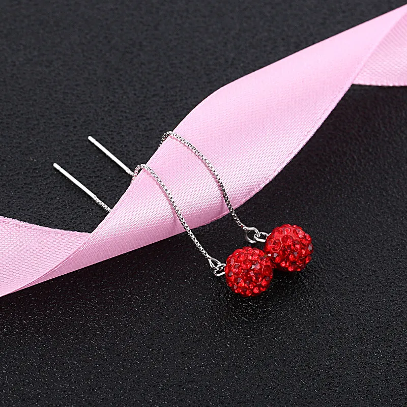 Earrings S925 Sterling Silver Crystal Ball Ear String Earrings