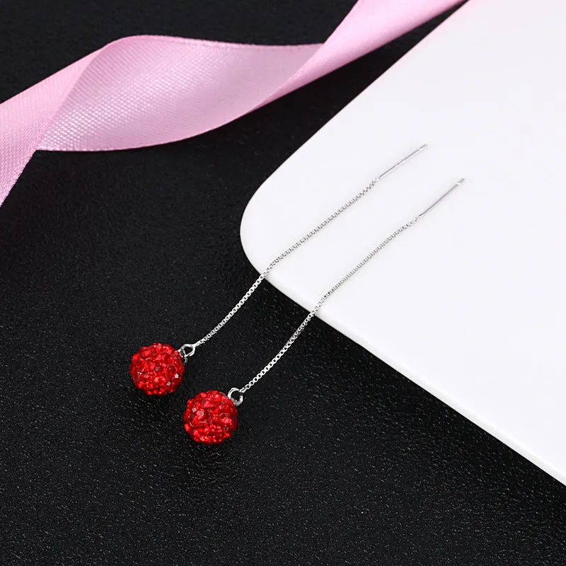 Earrings S925 Sterling Silver Crystal Ball Ear String Earrings