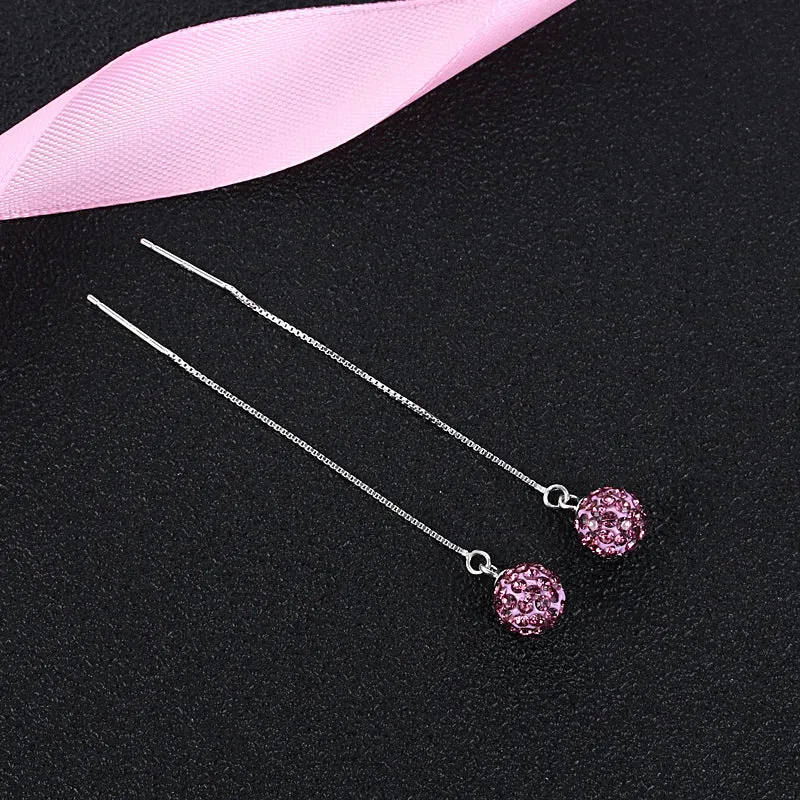 Earrings S925 Sterling Silver Crystal Ball Ear String Earrings