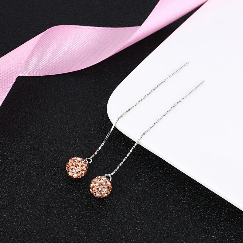 Earrings S925 Sterling Silver Crystal Ball Ear String Earrings