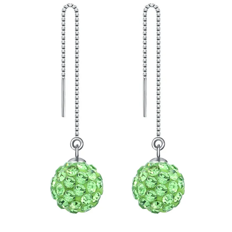 Earrings S925 Sterling Silver Crystal Ball Ear String Earrings