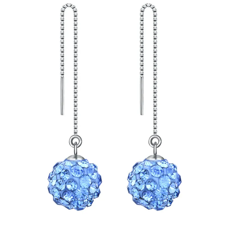 Earrings S925 Sterling Silver Crystal Ball Ear String Earrings