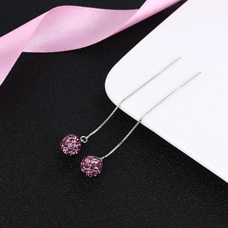 Earrings S925 Sterling Silver Crystal Ball Ear String Earrings