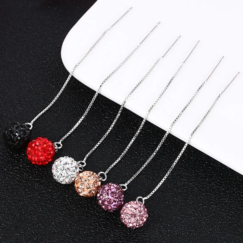 Earrings S925 Sterling Silver Crystal Ball Ear String Earrings