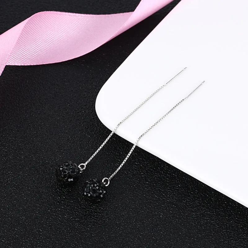 Earrings S925 Sterling Silver Crystal Ball Ear String Earrings