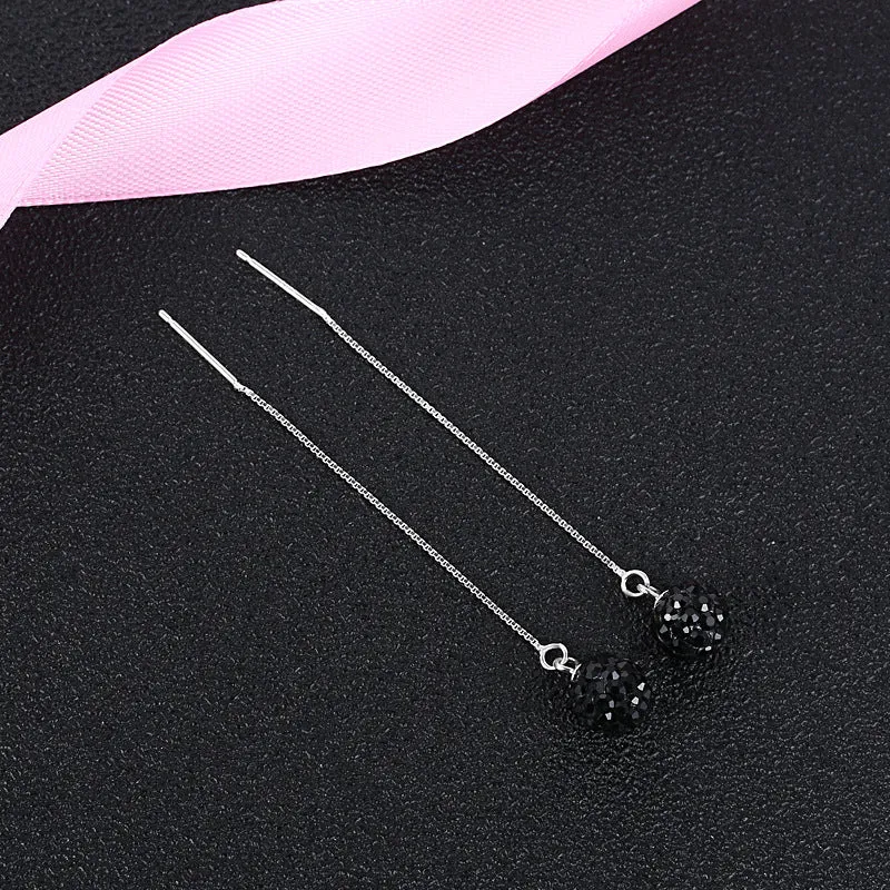 Earrings S925 Sterling Silver Crystal Ball Ear String Earrings