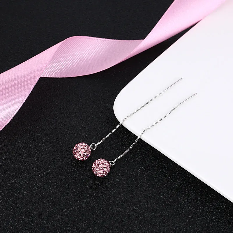 Earrings S925 Sterling Silver Crystal Ball Ear String Earrings