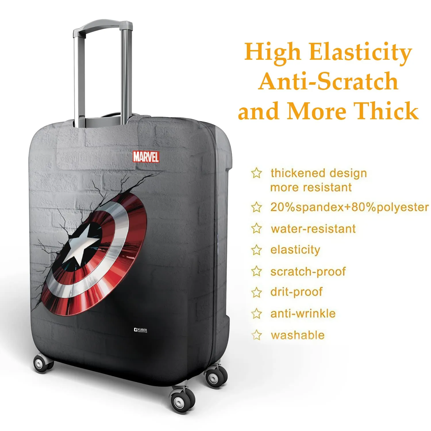 Heart Home Marvel Captain America Shield Luggage Cover | Polyester Travel Suitcase Cover | Washable | Stretchable Suitcase Protector | 18-22 Inch | Small | Gray