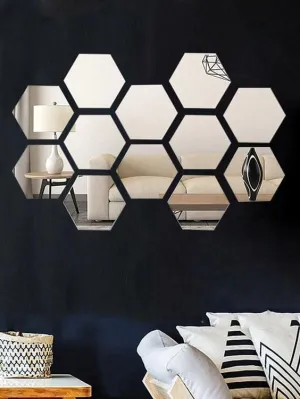 Hexagon 12 Silver mirror stickers for wall, hexagon mirror wall stickers, acrylic mirror wall decor sticker, hexagonal mirror wall sticker, wall mirror stickers, wall stickers for hall room, bed room,