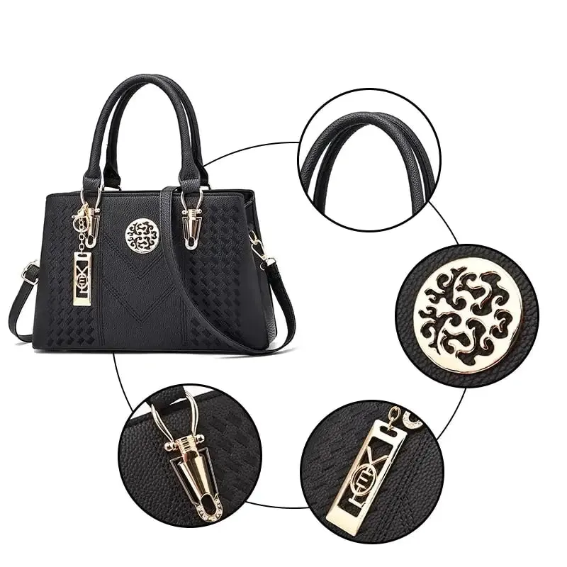 High-Quality Embroidered Leather Women's Messenger Handbag