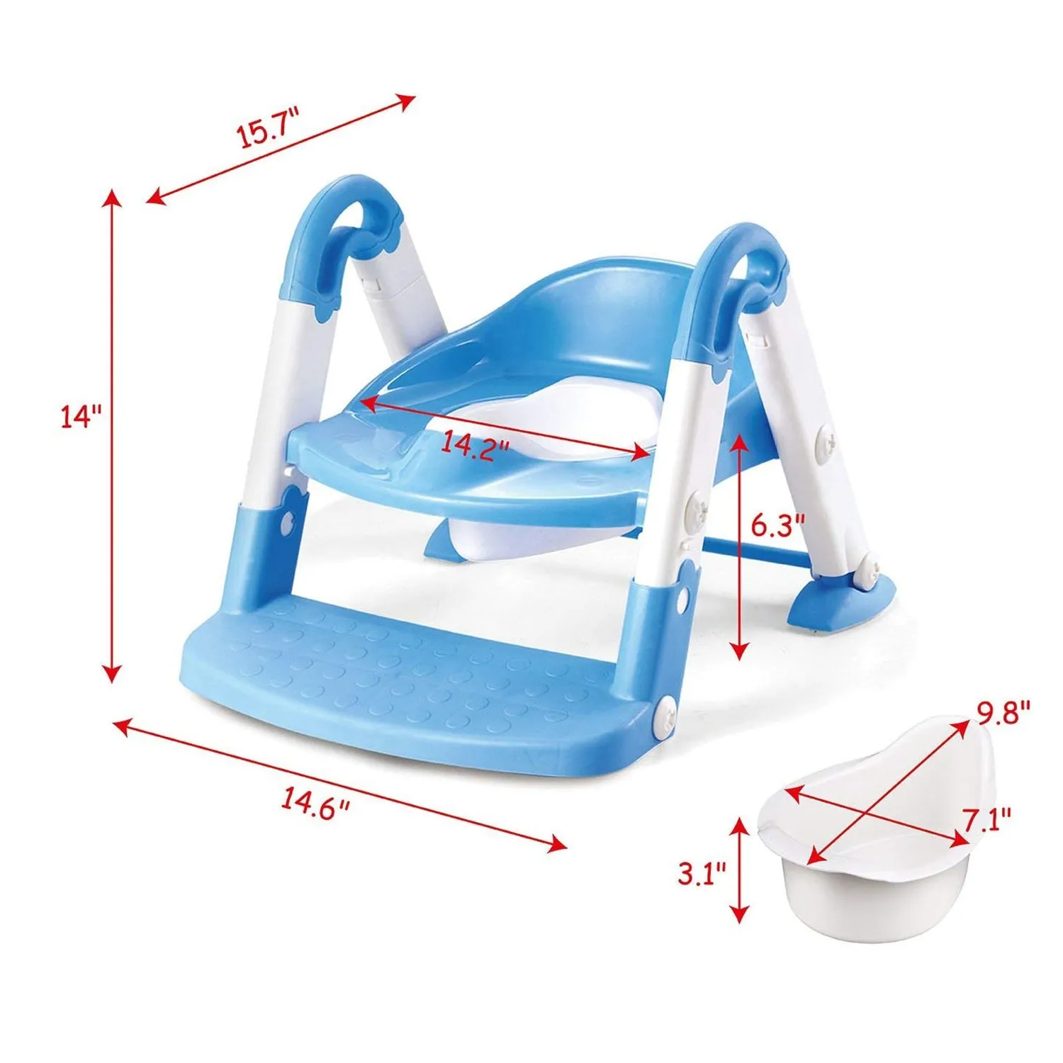 Kid's 3 in 1 Potty Training Toilet Seat with Adjustable Ladder, Blue