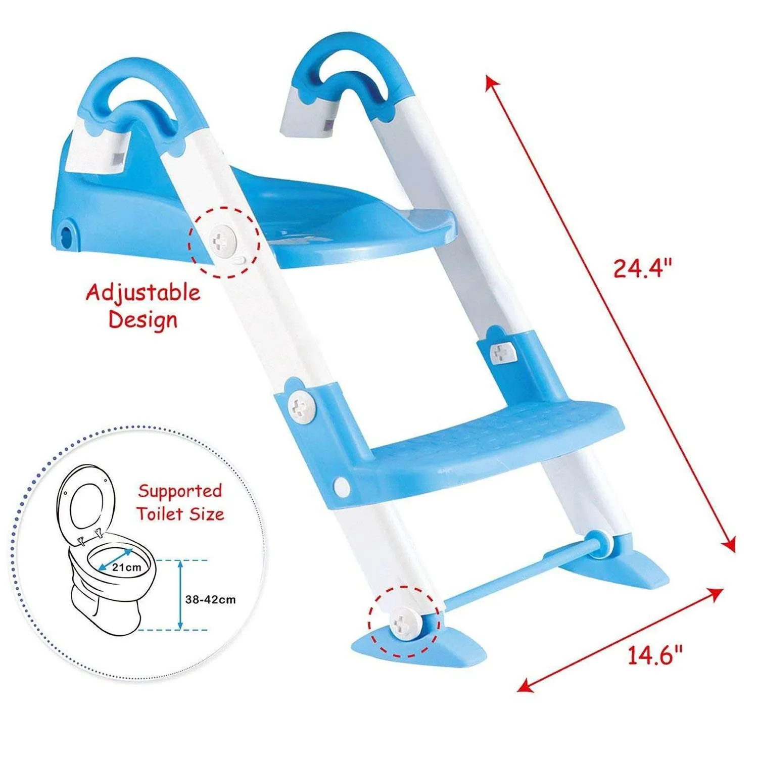 Kid's 3 in 1 Potty Training Toilet Seat with Adjustable Ladder, Blue