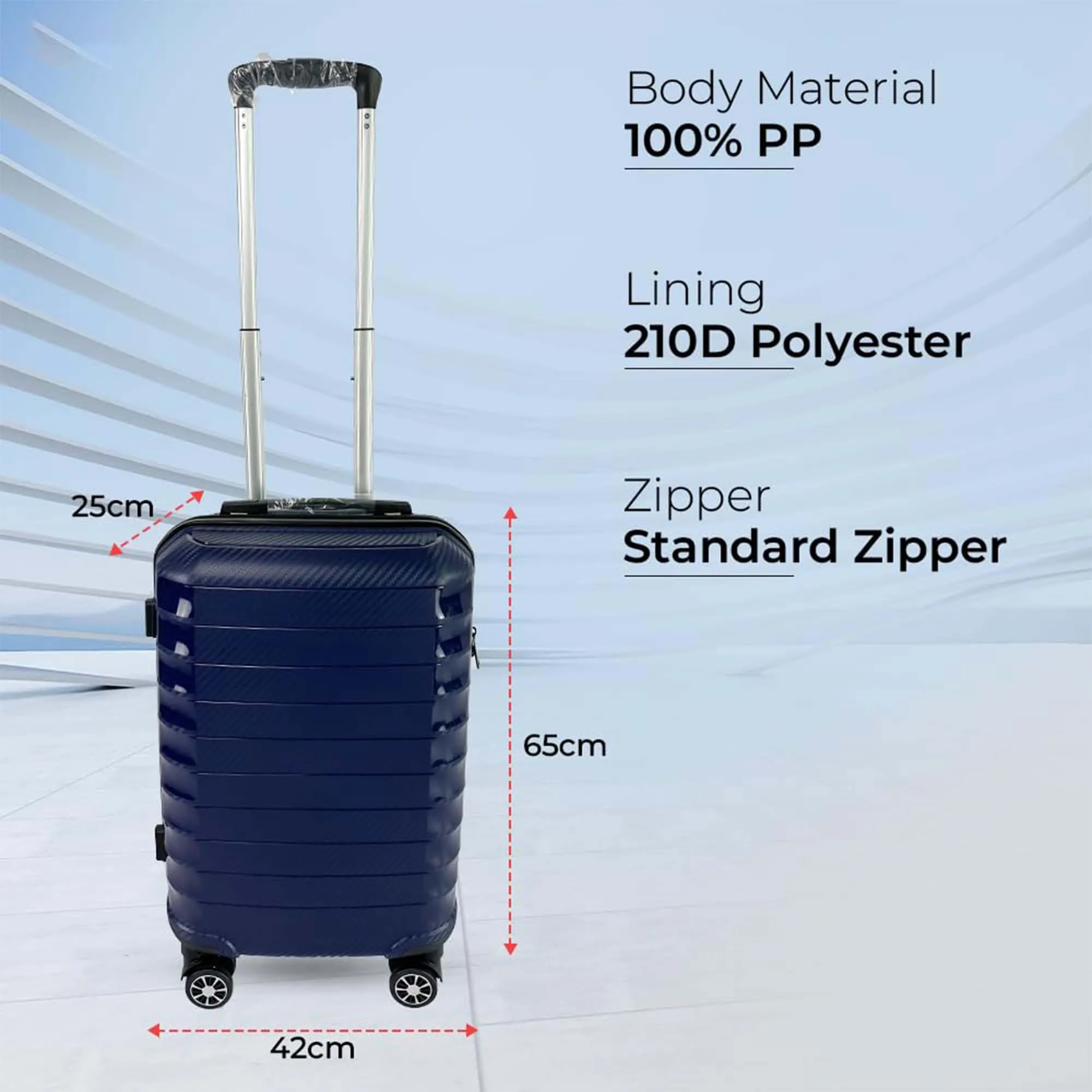 Kuber Industries 24inch Strong & Lightweight Cabin Trolley Bags with 360 Degree Rotating Wheels | Expandable Carry-On Cabin Luggage Suitcase | Bags for Travelling | PP103024DKBLE-Blue