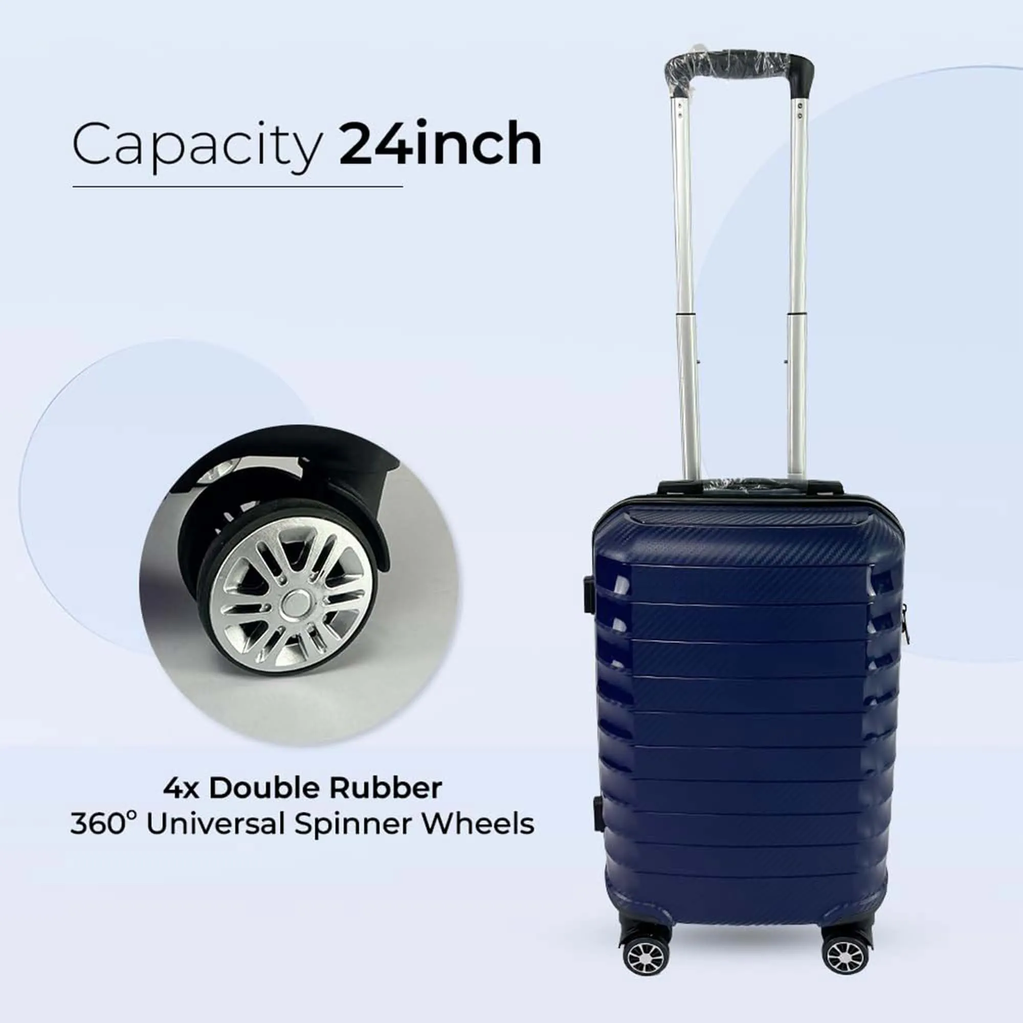 Kuber Industries 24inch Strong & Lightweight Cabin Trolley Bags with 360 Degree Rotating Wheels | Expandable Carry-On Cabin Luggage Suitcase | Bags for Travelling | PP103024DKBLE-Blue