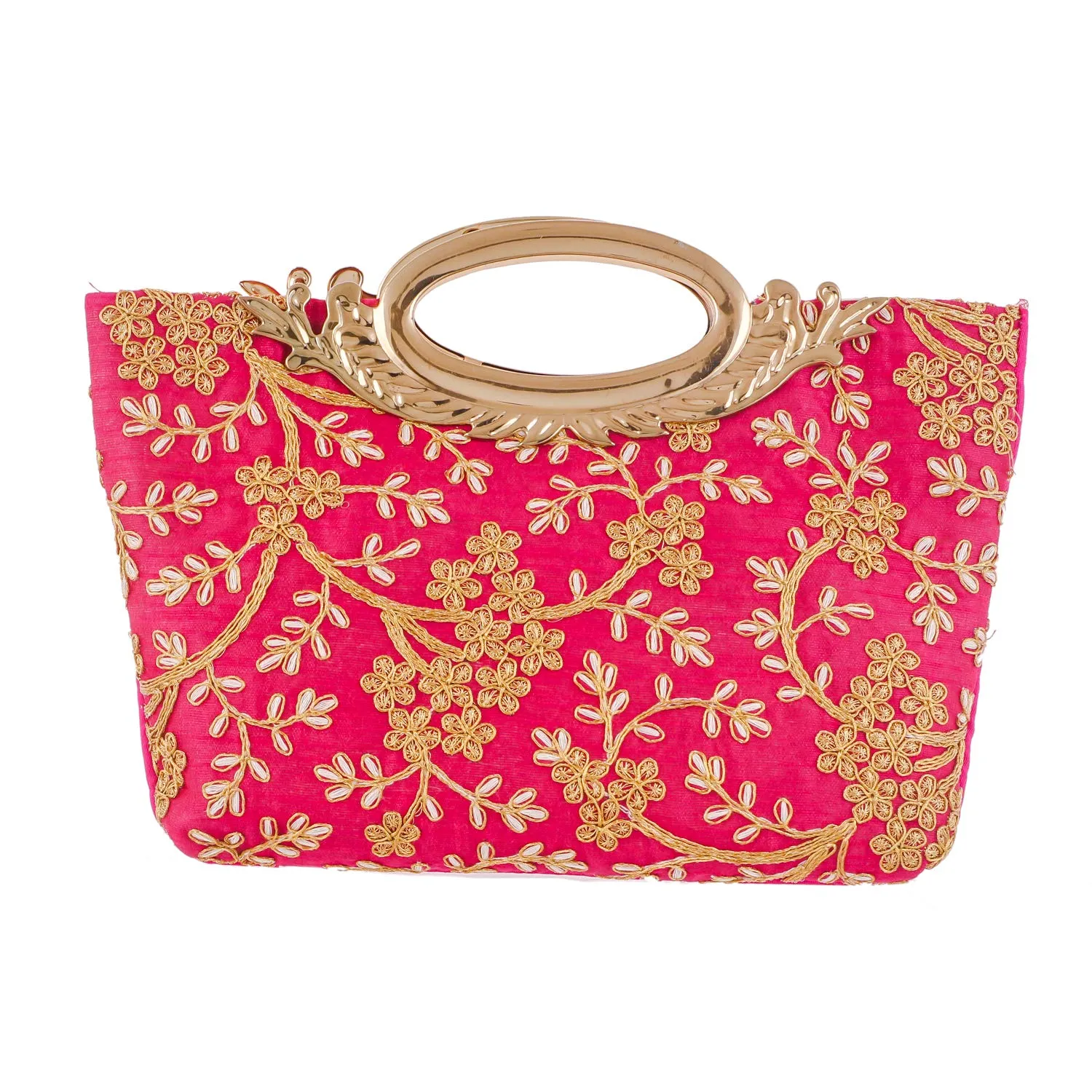 Kuber Industries Embroidered Silk Clutch Ladies Handbag (Pink) - CTKTC42085