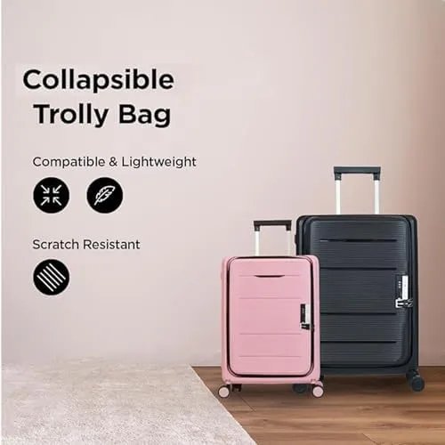 Kuber Industries Luggage Bag | Trolley Bags for Travel | Collapsible Luggage Bag | Travelling Bag | Trolley Bags for Suitcase | Lightweight Luggage Bag | 20 Inch | Rose Pink