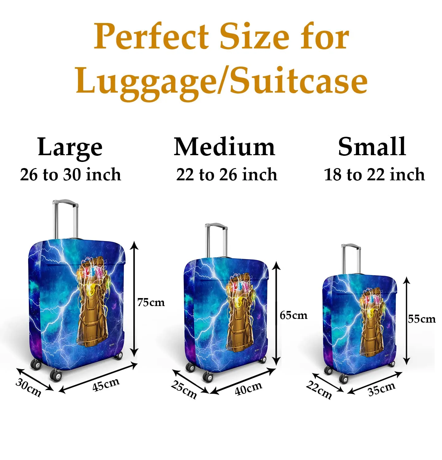 Kuber Industries Marvel The Infinity Gauntlet Luggage Cover|Polyester Travel Suitcase Cover|Washable|Stretchable Suitcase Protector|26-30 Inch|Large (Sky Blue)