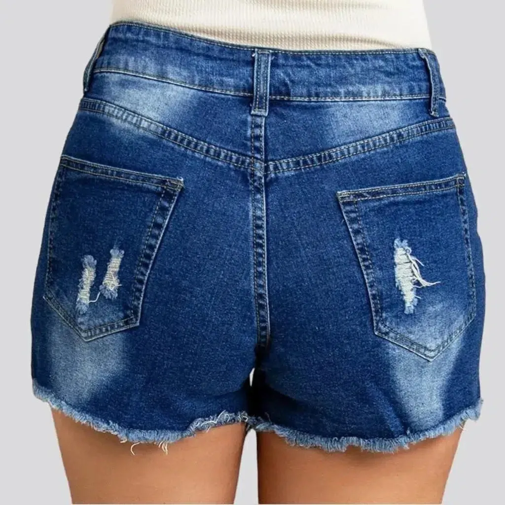 Lace-embroidery boho denim shorts for ladies