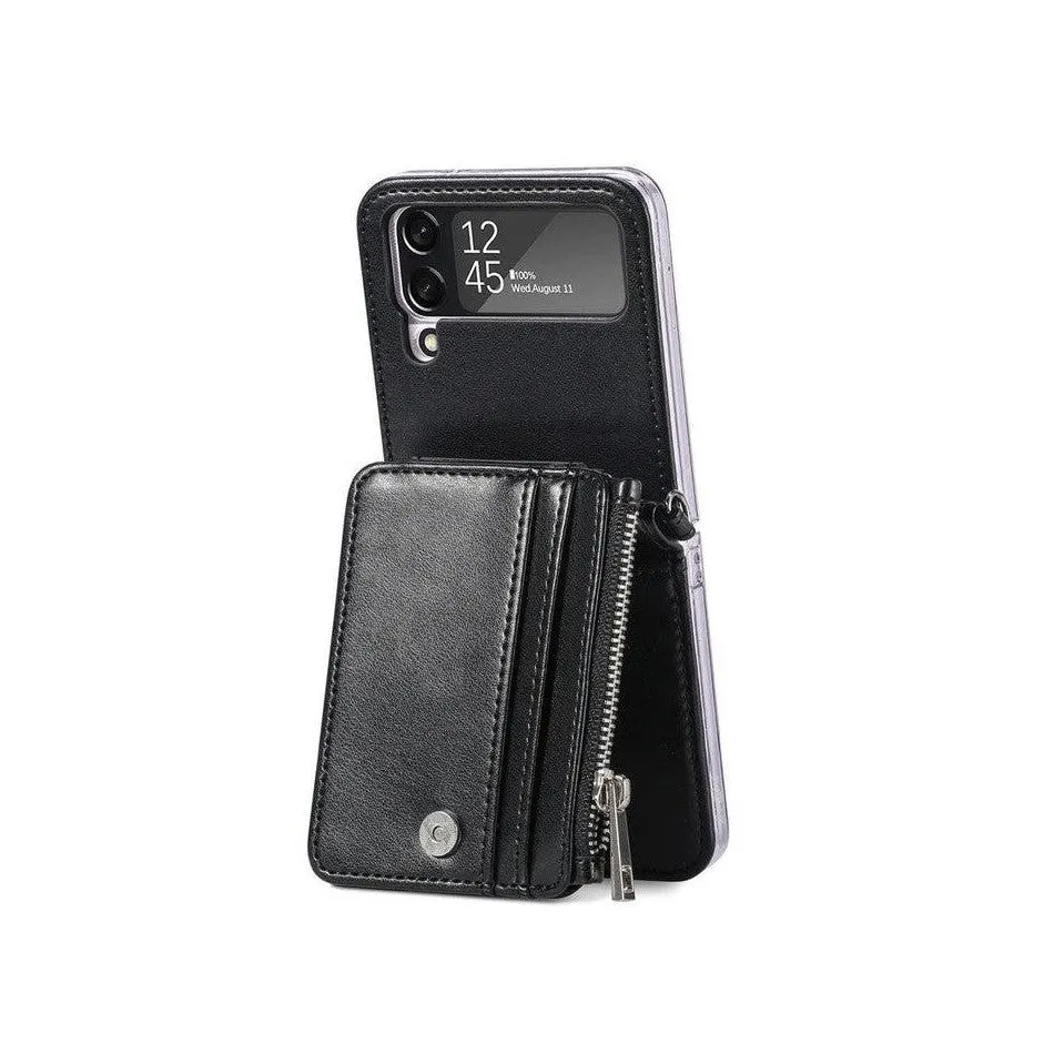 Leather Wallet and Mobile Phone Case for Samsung Z Flip 4 - Black