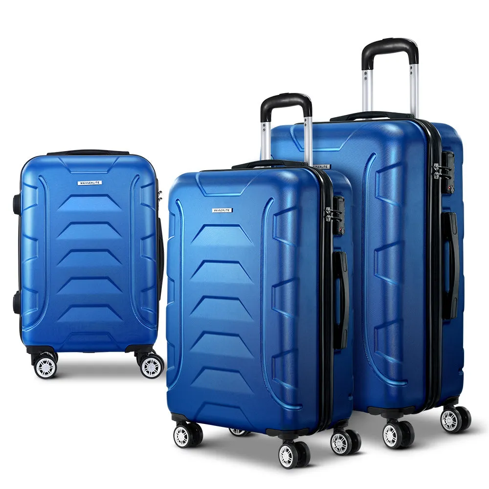 Lightweight 3pc Luggage Trolley Set, TSA Locks, Blue - Wanderlite